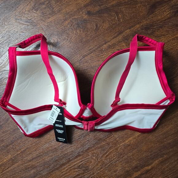 Plunge Push-Up Embroidered Lace Straight Back Bra - 42DDD - :Lipstick Red - Picture 4 of 12